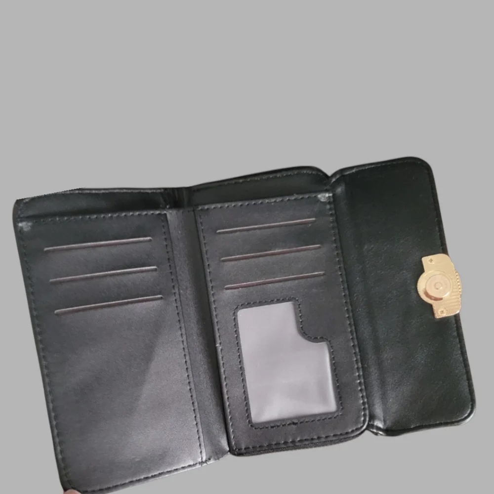 Black Quilted Wallet Clutch Gold Hardware Card Holder